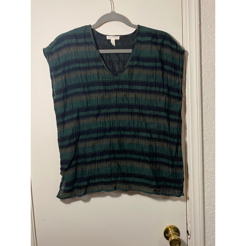 Eileen Fisher Striped Top Boxy Minimalist Sustainable Size XS Earth Tones Boho